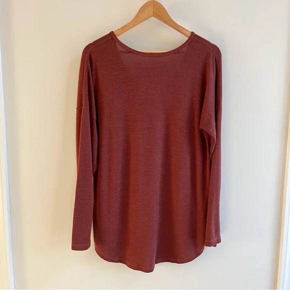 Abercrombie & Fitch Soft Cozy Fuzzy V Neck Long Sleeve Tee Rust Red L - Picture 2 of 5